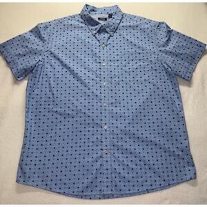 IZOD Short Sleeve Button Up Shirt Blue with Red, White, and Blue Stars XXL